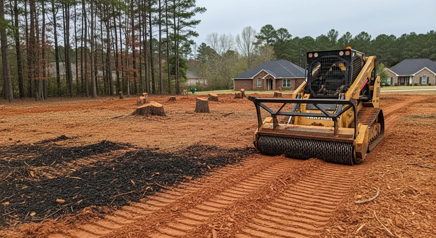 Forestry mulching equipment clearing overgrown vegetation