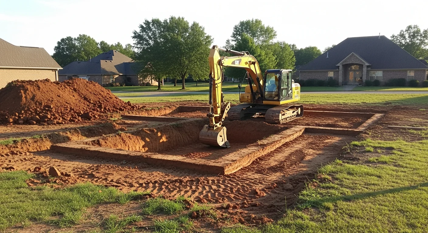 Excavator working on land clearing and site preparation
